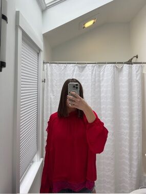 Cynthia Rowley Women's silk red blouse with hot pink detail size L